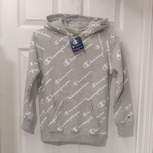 Champion Light Gray All-Over Logo Hoodie